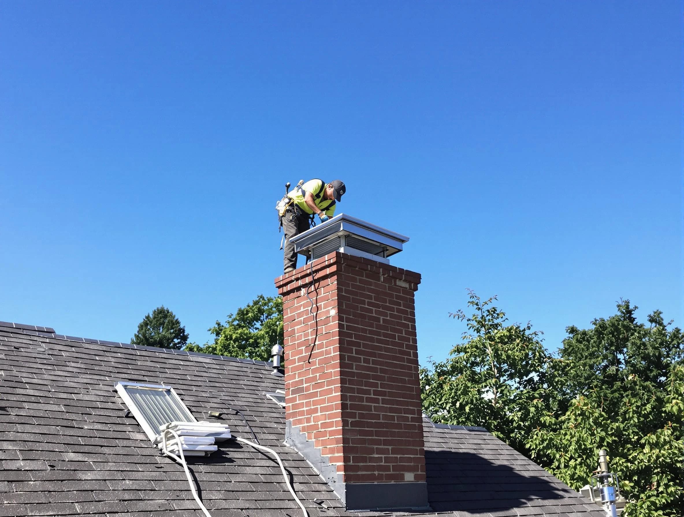 Bennett Chimney Sweep technician measuring a chimney cap in Bennett, CO
