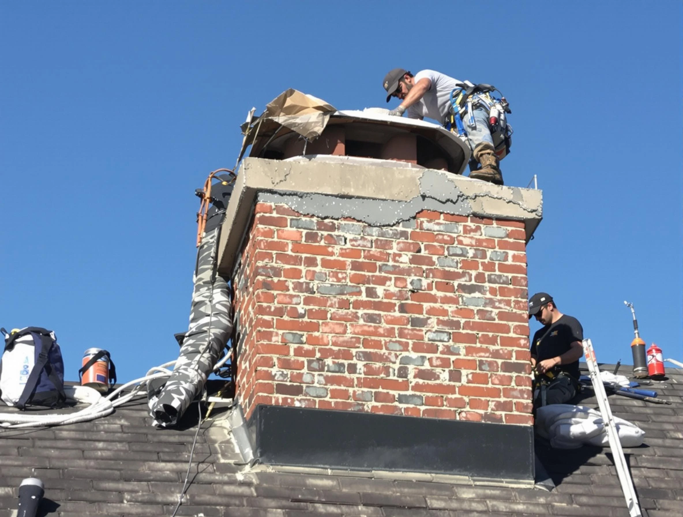 Bennett Chimney Sweep installing a custom chimney crown in Bennett, CO