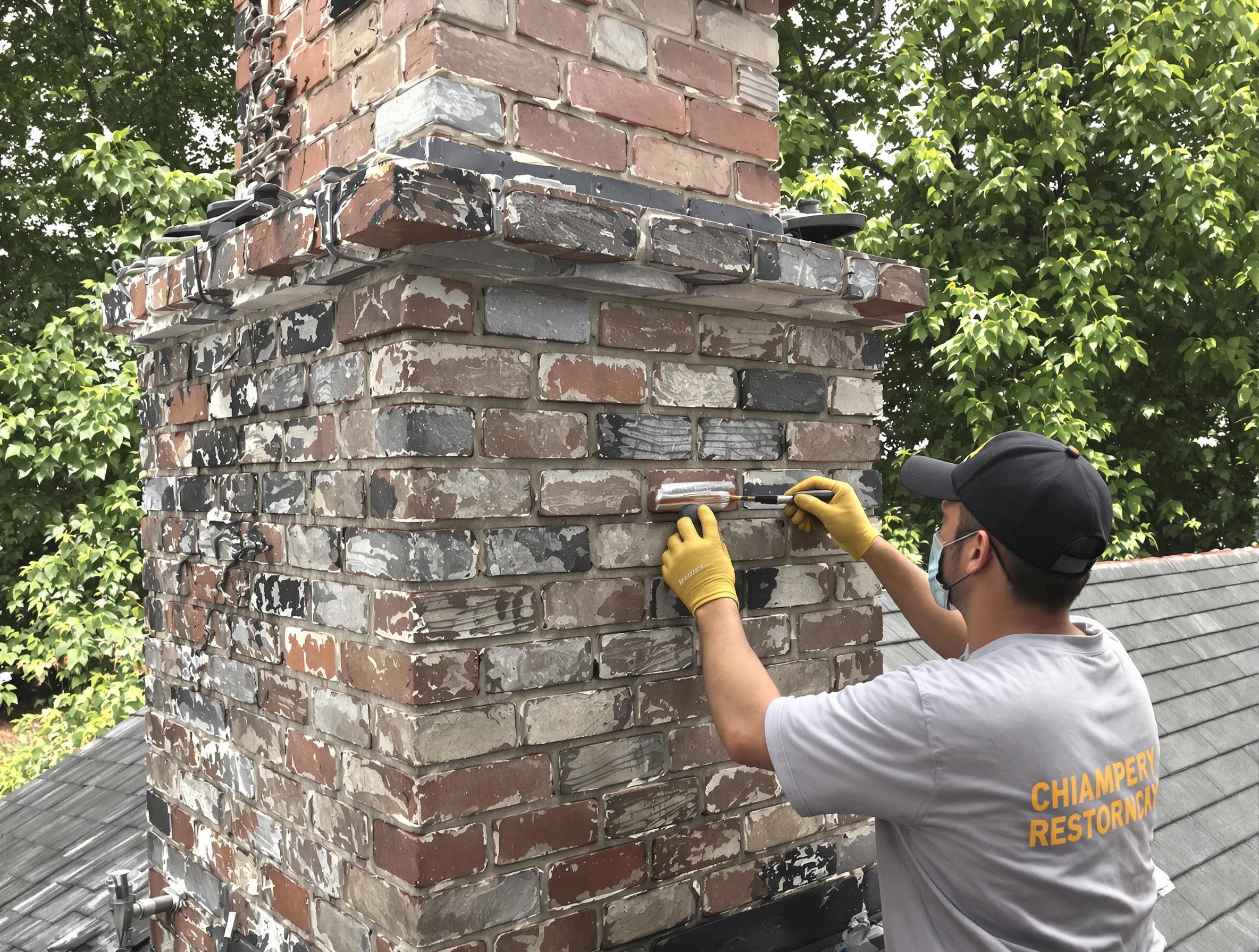 In-progress chimney restoration by Bennett Chimney Sweep in Bennett, CO